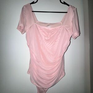 Amazon Pink Short Sleeve Ruched Bodysuit